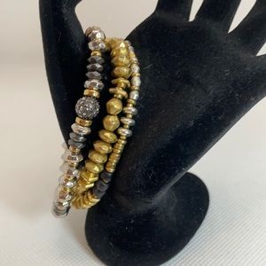 Stella & Dot black silver and gold stretch bracelet set (3)